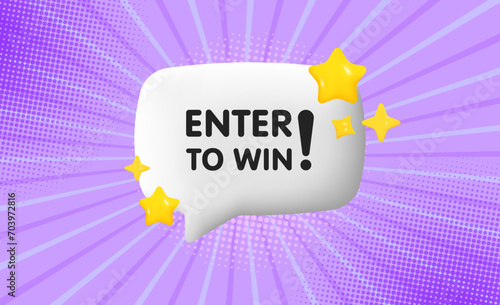 Enter to win bubble. Flat, purple, message bubble, enter to win sign. Vector icon
