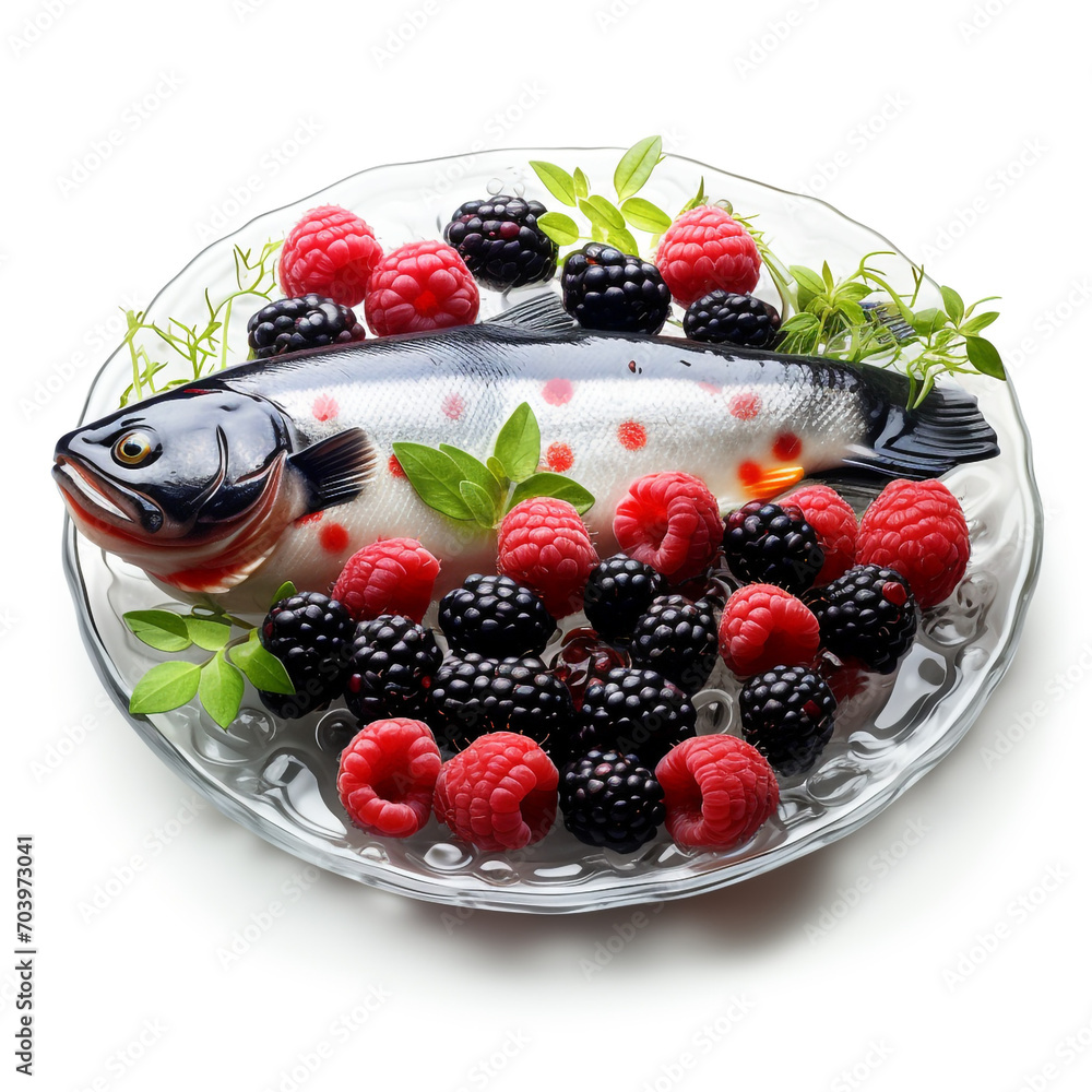 a plate of backed fish with berries on transparent background created with Generative Ai a plate of backed fish with berries on transparent background created with Generative Ai