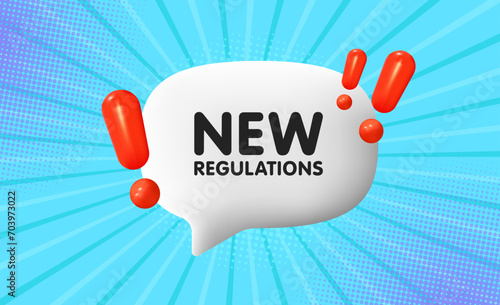 New regulations bubble. Flat, color, exclamation mark icon, new regulations sign. Vector icon