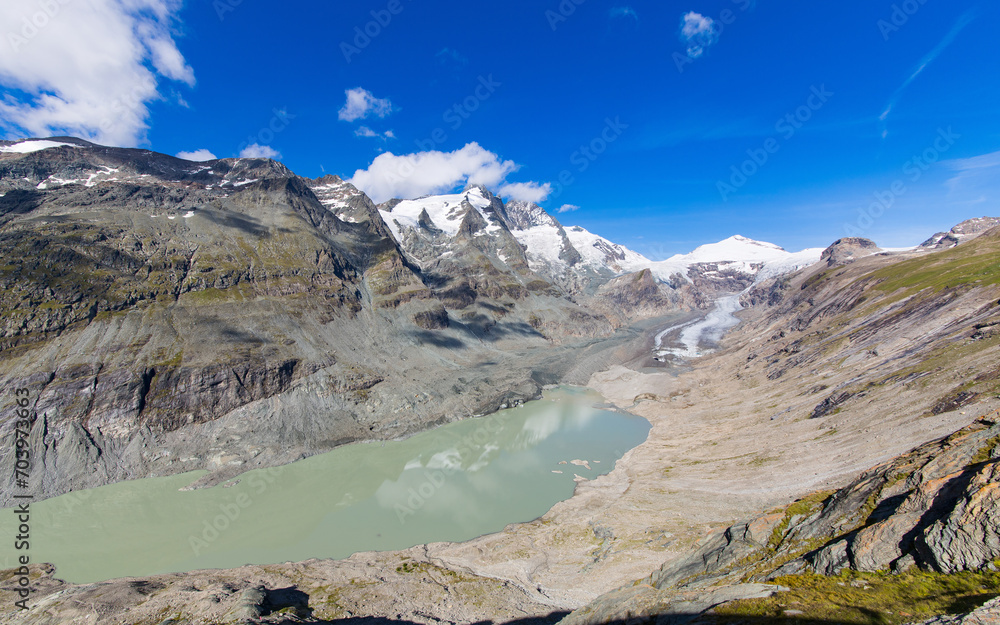 Großglockner mountain with the melting Pasterze glacier on a beautiful summer day in the austrian mountains