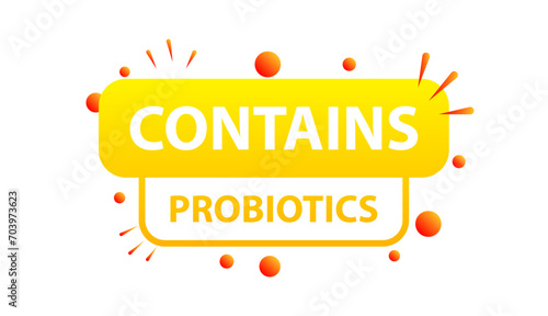 Contains probiotics sign. Flat, yellow, pop art style, contains probiotics icon. Vector icon