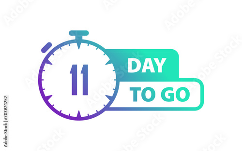 Day to go sign. Flat, green, 11 day to go sign, stopwatch icon. Vector icon