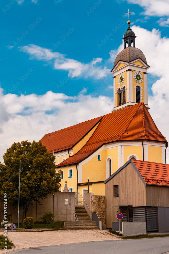 Church on a sunny summer day at Wiesenfelden, Straubing-Bogen, Bavaria, Germany