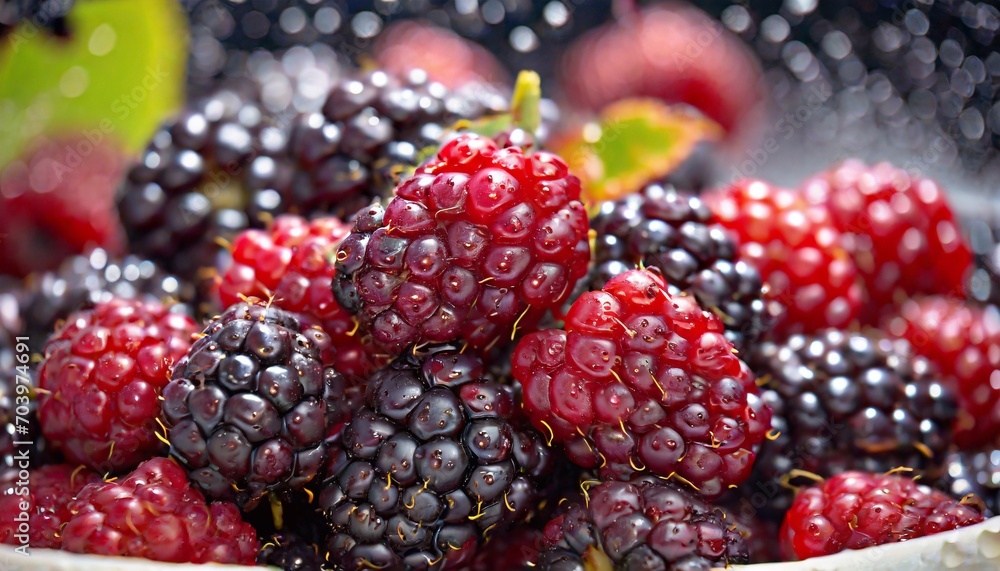 Close-up of many wet boysenberries. Selective focus. Close-up of many wet boysenberries. Selective focus.