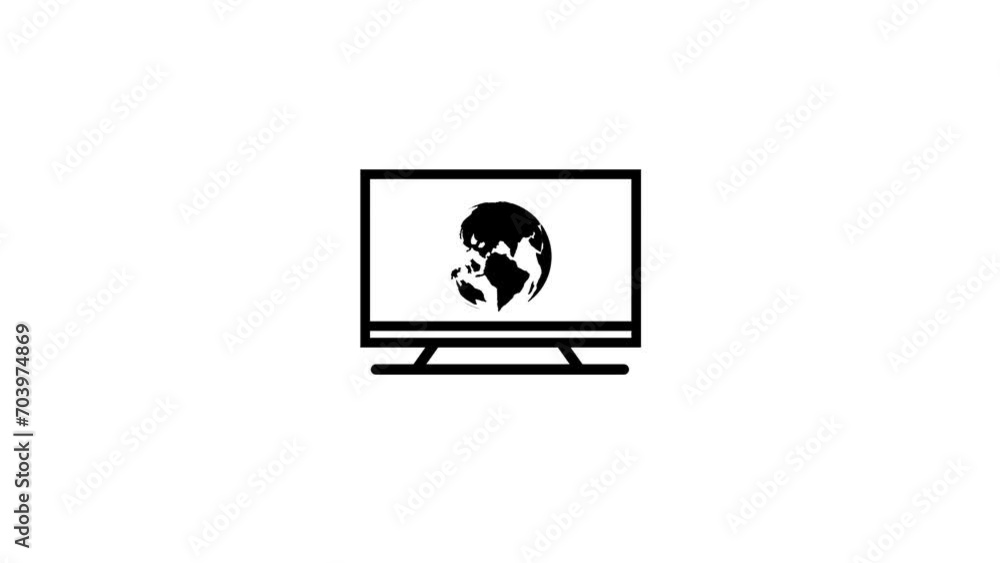 Animated earth planet on a monitor. Appearing desktop monitor with 3d planet on display Animated earth planet on a monitor. Appearing desktop monitor with 3d planet on display