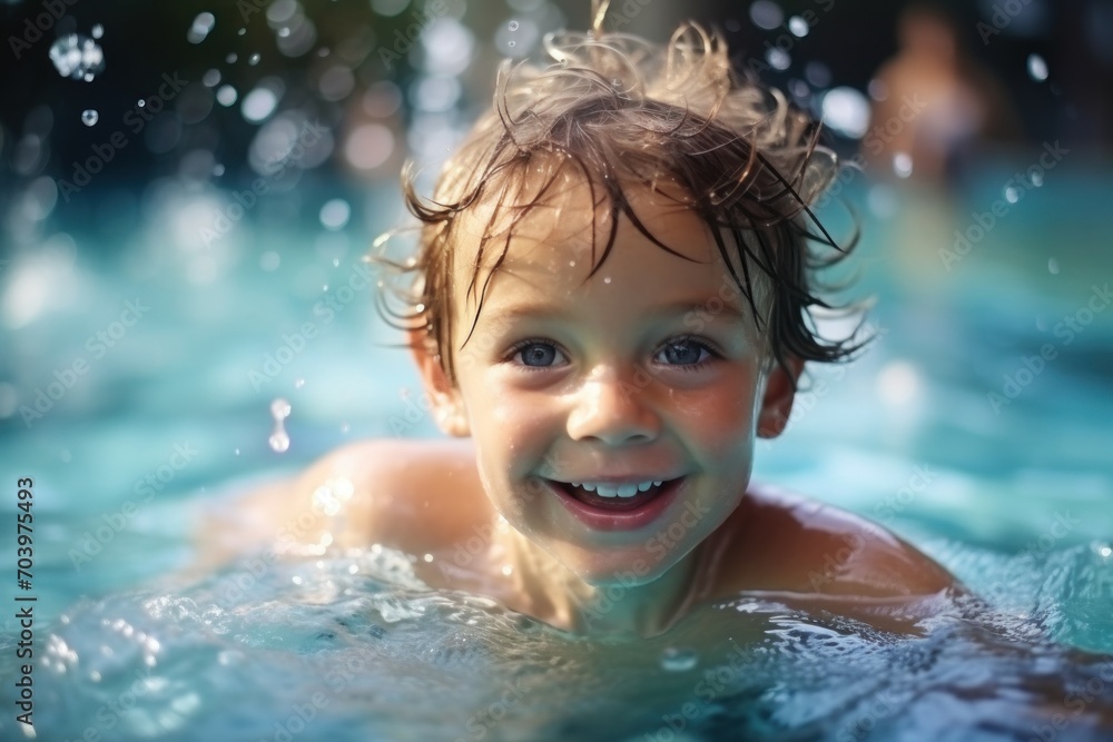 Portrait of a cute little boy playing in the swimming pool. Portrait of a cute little boy playing in the swimming pool.