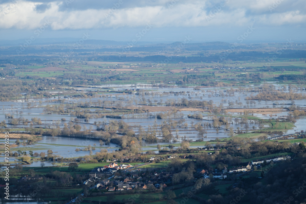 Flooding across Shropshire, England.
