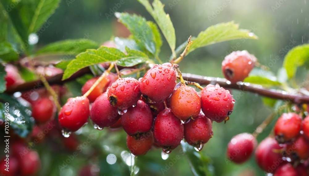 Close-up of many wet mayo on a branch. Selective focus