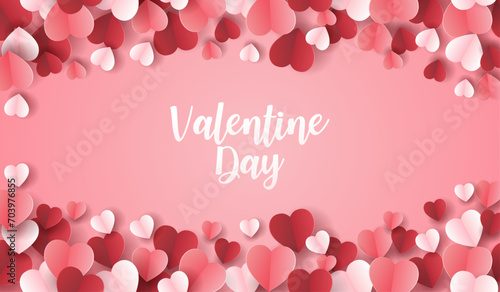 valentine's day with heart paper cut on pink background. Vector illustration paper craft style. love for happy valentine greeting card. copy space for text.