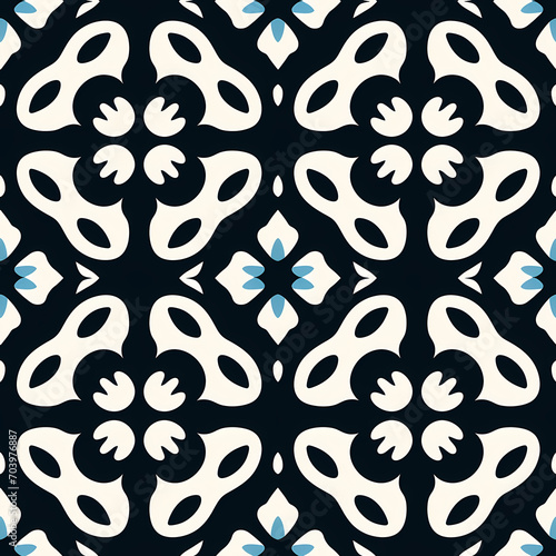 Spanish style seamless pattern with monochrome black and white motif. Mediterranean floral tile design for ceramic tiles, fabric, textile, home decor, stationery, scrapbooking,  decoupage