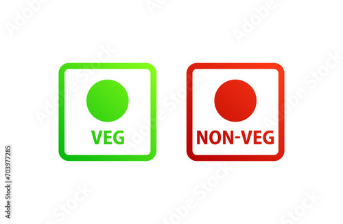 Veg and non-veg buttons. Flat, color, veg icon, non-veg sign. Vector icon