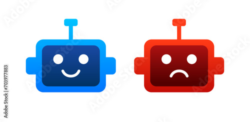 Happy and sad robot icons. Flat, color, smile and sadness icons. Vector icons