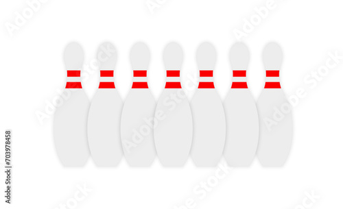 Bowling pins icons. Flat, white, isolated row of bowling pins, bowling pins. Vector icon