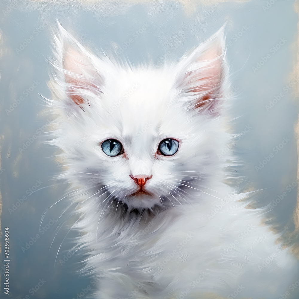 Portrait of a white kitten with blue eyes on a light background Portrait of a white kitten with blue eyes on a light background