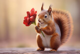 Squirrel presenting a flower, a whimsical wildlife valentine card
