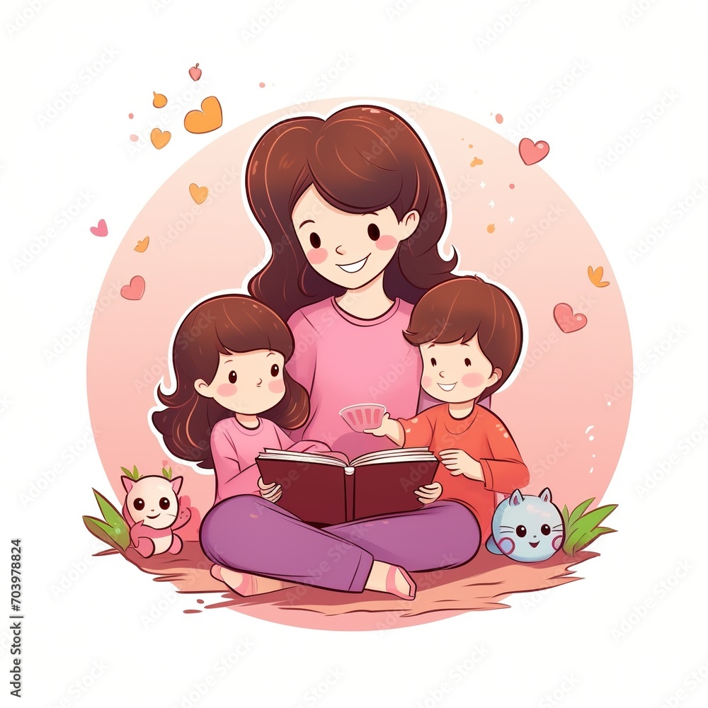 Mother reading a book to her children Mother reading a book to her children