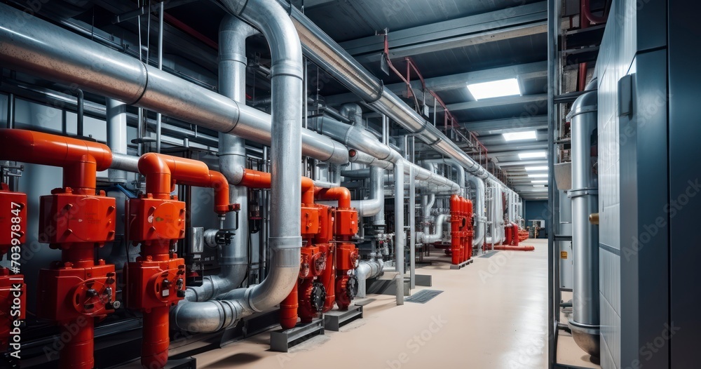 The Intricate Web of Pipework in a Factory, Engineered for Effective Energy Distribution The Intricate Web of Pipework in a Factory, Engineered for Effective Energy Distribution