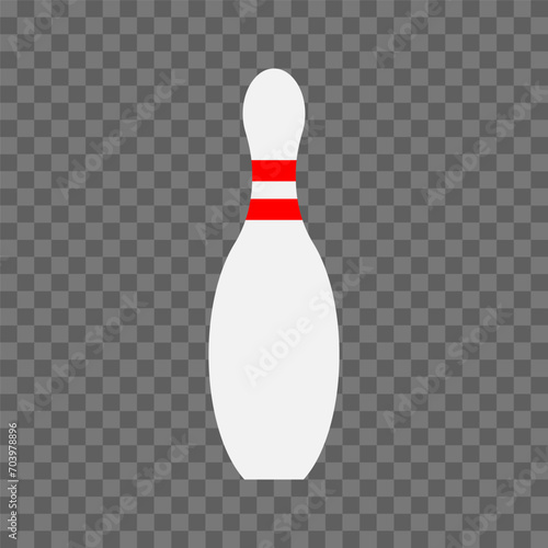 Bowling pin icon. Flat, white red, isolated bowling pin, bowling design. Vector icon