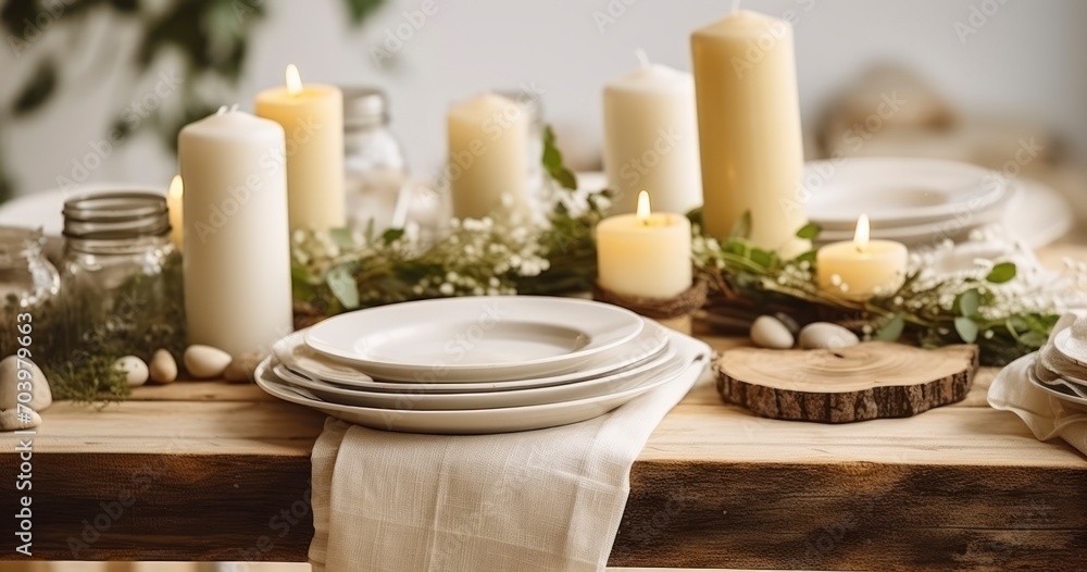 A Zero Waste, Rustic Wedding Table Set with Natural Elements, Creating a Romantic and Cozy Atmosphere