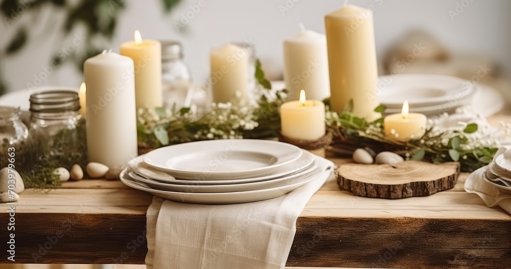 A Zero Waste, Rustic Wedding Table Set with Natural Elements, Creating a Romantic and Cozy Atmosphere A Zero Waste, Rustic Wedding Table Set with Natural Elements, Creating a Romantic and Cozy Atmosphere