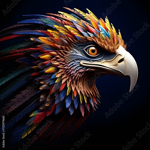 Colorful abstract bird illustration on black 