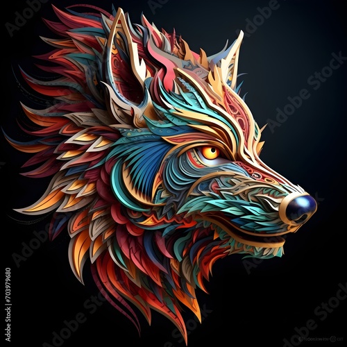 Colorful abstract animal wolf illustration on black