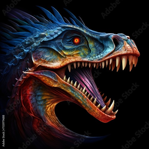 Colorful abstract Dino animal illustration on black