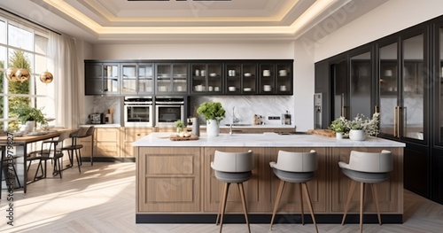 A Chic and Luxurious Kitchen Interior in a Premier Property. Generative AI