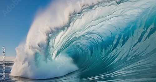 The Majestic Power of a Large Wave Splashing in the Pacific Ocean. Generative AI © Watasiwa