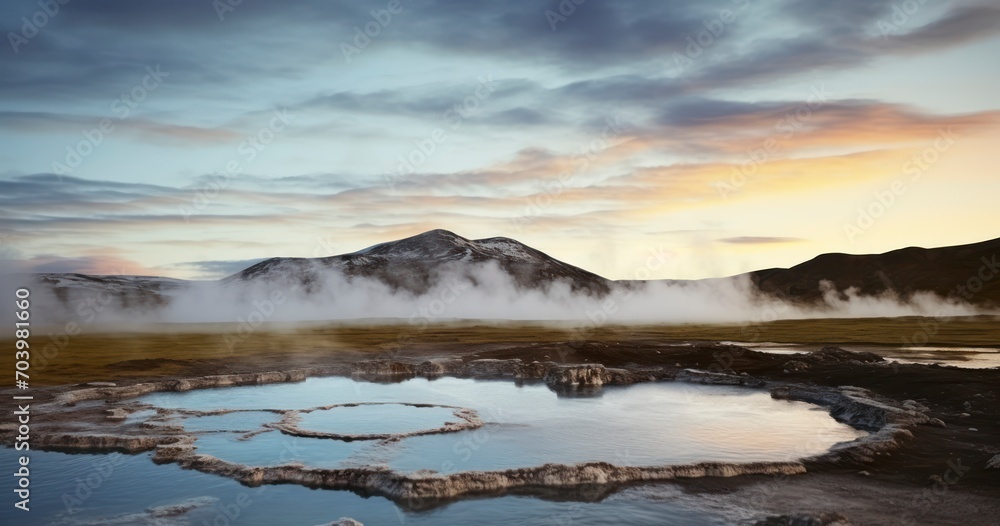Exploring the Natural Beauty of a Geothermal Hot Spring Area. Generative AI