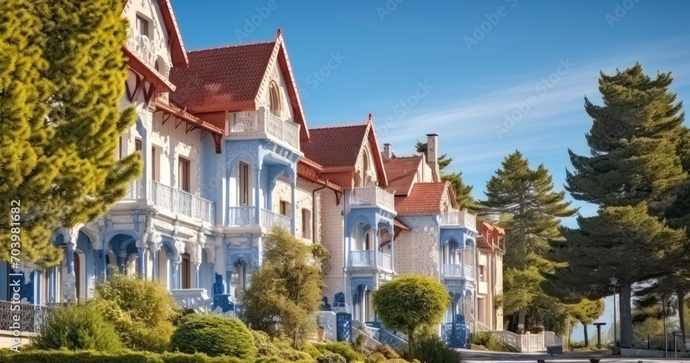 Villas in winter town district. Generative AI Villas in winter town district. Generative AI