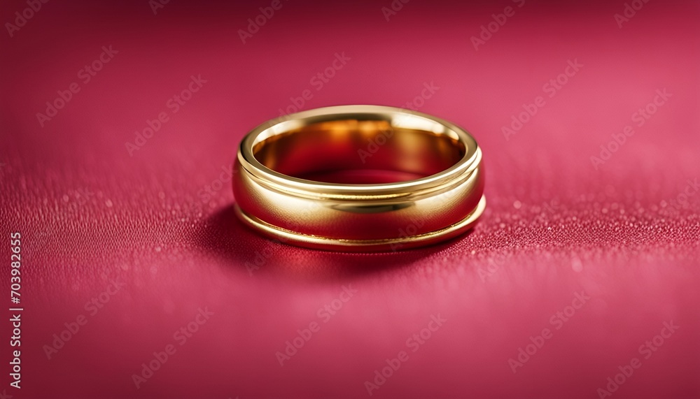 Gold wedding band ring on red fabric Gold wedding band ring on red fabric