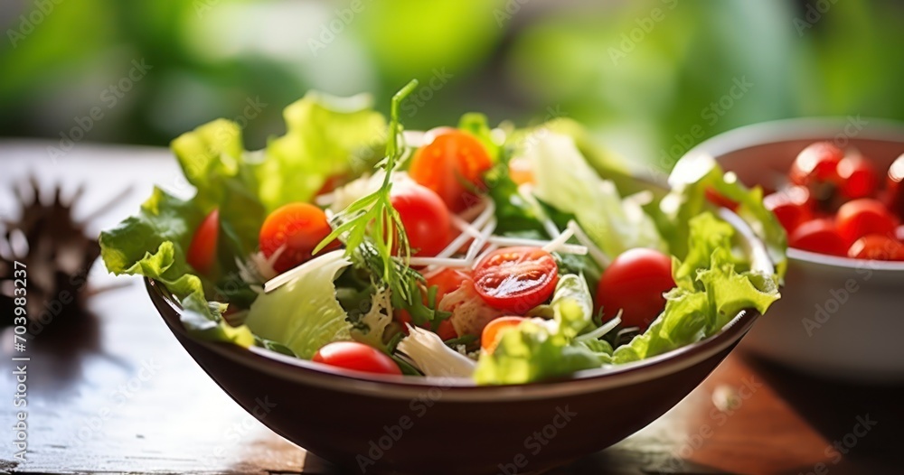 A Harmonious Blend of Fresh Vegetables and Greens, Beautifully Displayed on a Wooden Table. Generative AI A Harmonious Blend of Fresh Vegetables and Greens, Beautifully Displayed on a Wooden Table. Generative AI