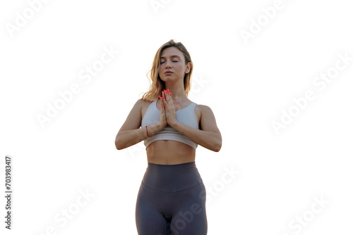 Meditates harmony and balance yoga coach calmness. Transparent background.