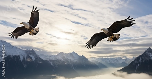 Eagles in Graceful Flight Against the Vast Sky. Generative AI © Watasiwa