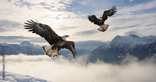 The Dynamic Splendor of Eagles Gliding Through the Air. Generative AI