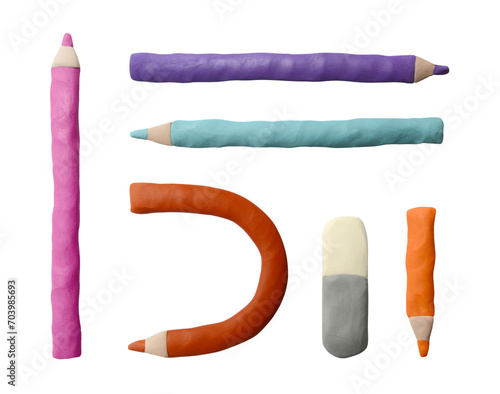 Plasticine colored pencils. Modeling clay.