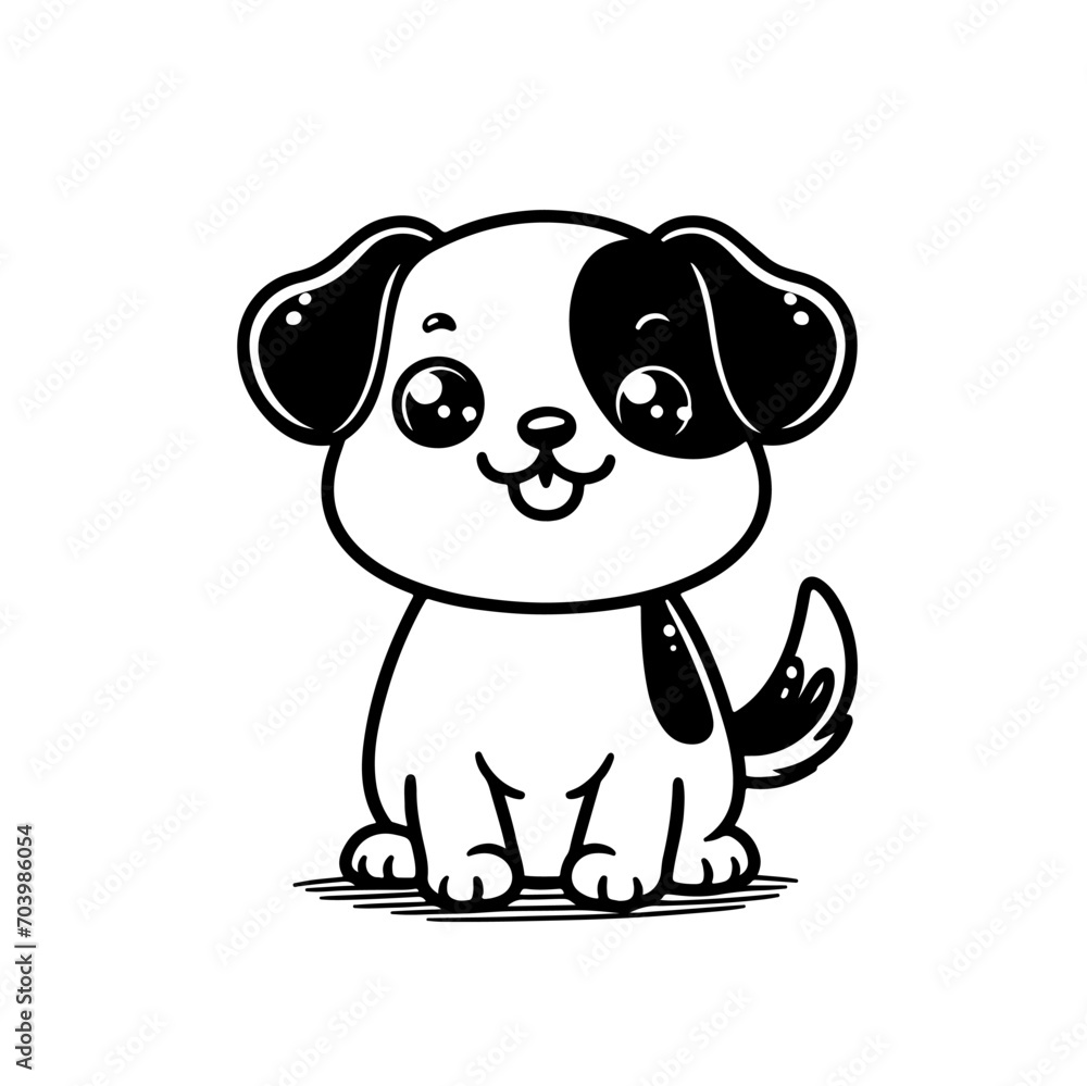 vector hand drawn kawaii dog coloring book illustration