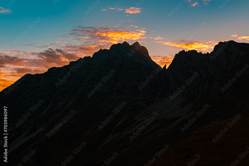 Alpine sunset or sundowner at the famous Nordkette mountains near Innsbruck, Tyrol, Austria