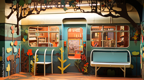Whimsical_ ubway train interior diorama photo