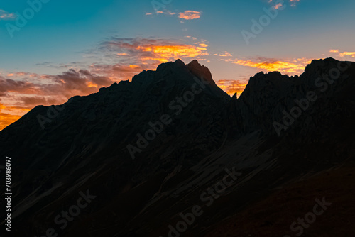 Alpine sunset or sundowner at the famous Nordkette mountains near Innsbruck  Tyrol  Austria