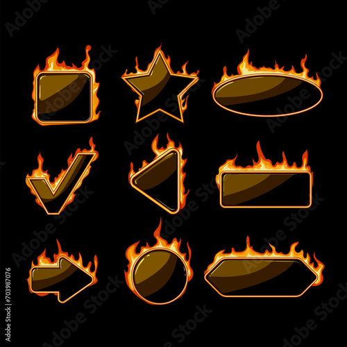 fire game button set cartoon. ui space, gui menu, kit play fire game button sign. isolated symbol vector illustration