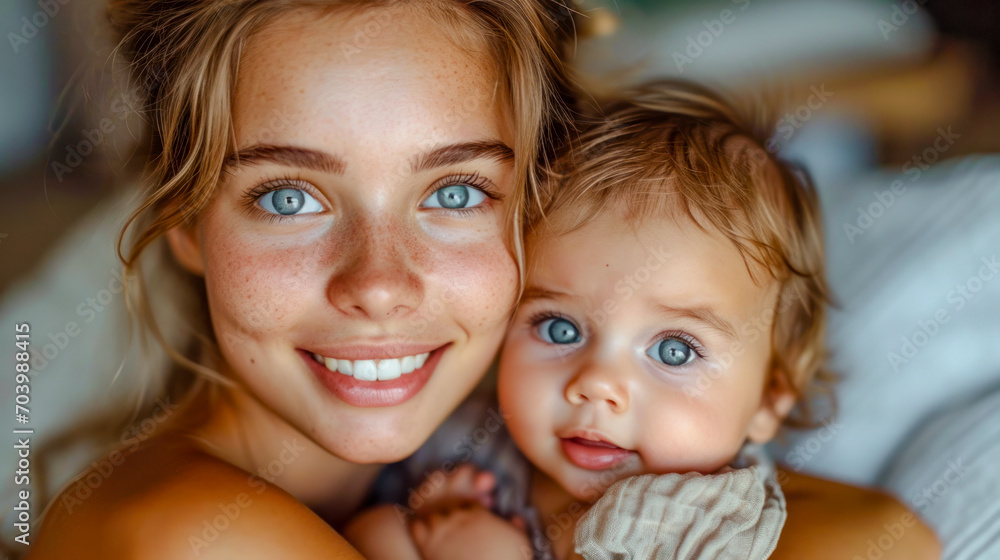 Intercultural a Young Radiant 25 Year old Mother Sharing a Tender Moment with her Baby and both Smiling Warmly Wallpaper Background Brainstorming Family Map Digital Art Magazine Poster