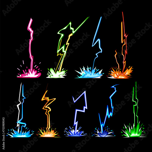 lightning effect set cartoon. thunderbolt bolt, power energy, storm spark lightning effect sign. isolated symbol vector illustration