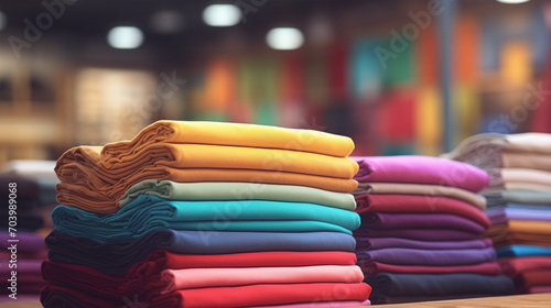 Colorful Fabric Stack in the Clothing Store. Clothing Store banner background.