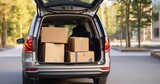 A Car Trunk Open and Filled with Moving Boxes, Ready for a Fresh Start. Generative AI