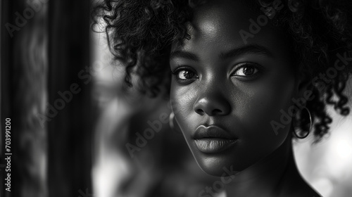 Black and white portrait of a beautiful afro young woman © Anastasia
