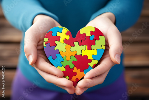 Wallpaper Mural Hands holding a heart made of colorful puzzle pieces close-up, depicting the concept of neurodiversity awareness Torontodigital.ca