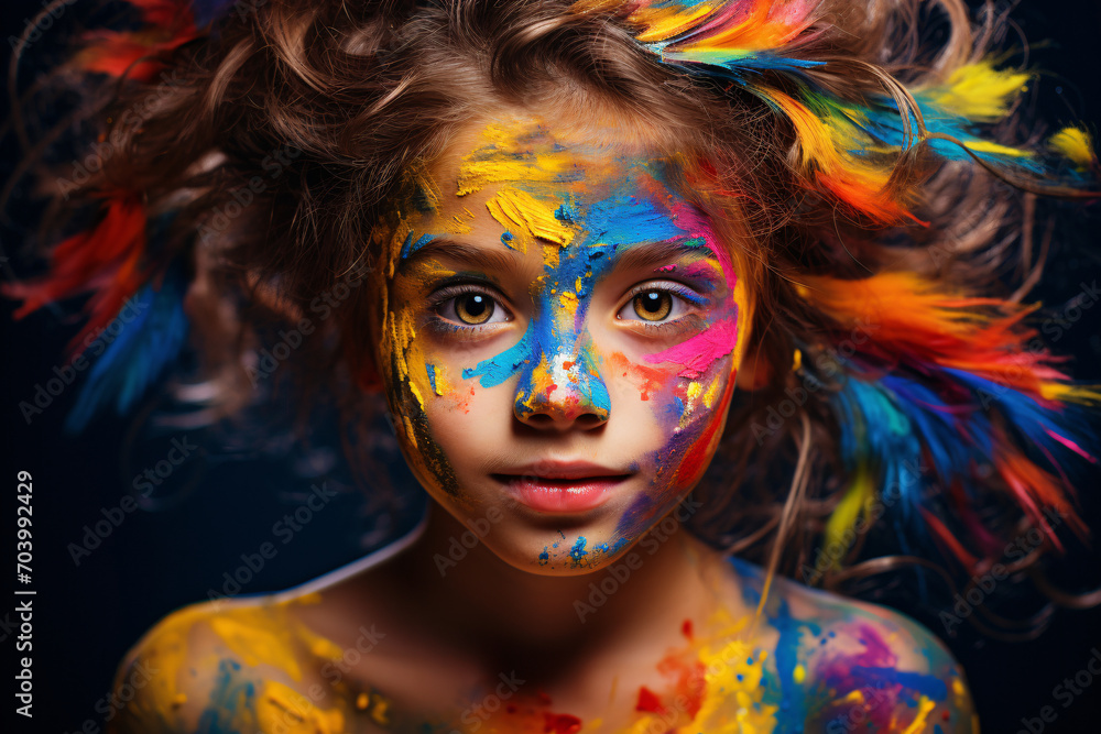 Portrait of a girl with colorful paint on her face