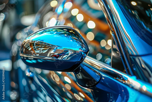 car mirror, realistic style, reflective and shiny